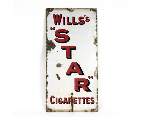 Wills "Star" Cigarettes enamel advertising sign with apparent wear.  W 46cm, H 92cm.   