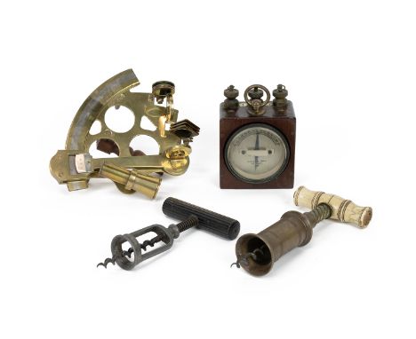 Edison and Swan Q &amp; I detector, dated 1917, in a mahogany case, along with a reproduction brass sextant, Wilmot, Robertso