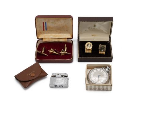Pair of gold plated Concorde cufflinks, in the original fitted case, along with a pair of vintage cufflinks, Ronson lighter a