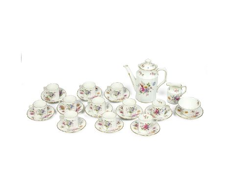 Royal Crown Derby - a mid 20th Century coffee set in the "Derby Posies" pattern comprising 11 cans, 12 saucers, coffee pot wi