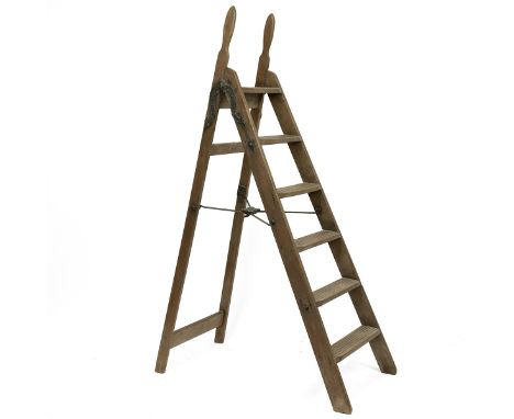 Late 19th Century "Simplex Ladder" step ladder with a "Self Acting Stop", six steps with hand grabs to the top. H 161cm when 