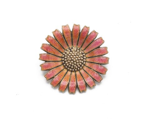 Anton Michelsen Danish silver and pink enamel daisy brooch, diameter 3.5cm.
