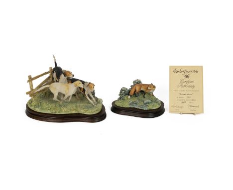 Border Fine Arts "Forrard Away" Limited Edition (figurines in two parts - the first hounds leaping a gate in a wall, the seco