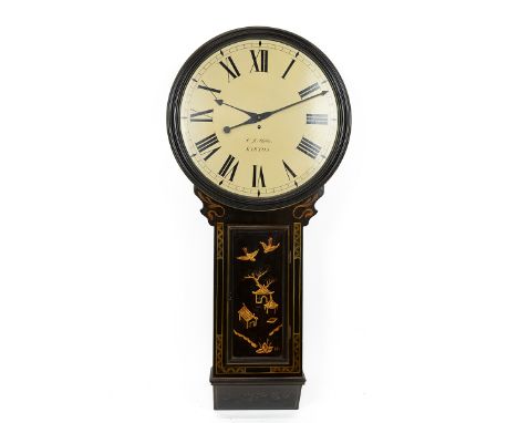 Tavern style clock case with mid 19th century Winterhalder and Hofmeier single train 8 day Fusee movement, painted dial (51cm