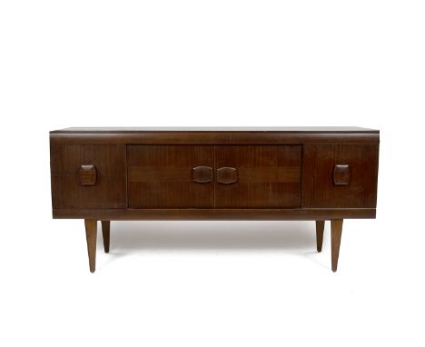 Mid Century Stonehill Furniture Ltd sideboard comprising central cupboard with two drawers opening to reveal storage space wi