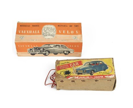 Chad Valley Remote Control Car in Box, red tinplate body; together with Vauxhall Velox 1/18 scale electric model car by Elect