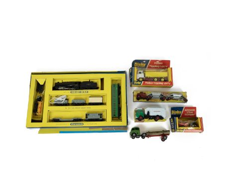 Boxed Hornby set 2024 Express goods train. Together with boxed: dinky foden tipping lorry 432, dinky Johnson 2 ton dumpster 4