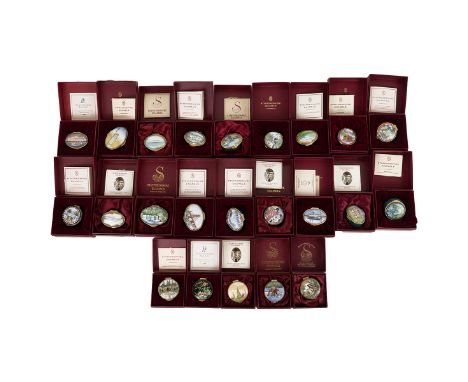 Collection of 23 Staffordshire hand painted enamel pill boxes from the Allied Dunbar Collection dating from 1984 and onwards,