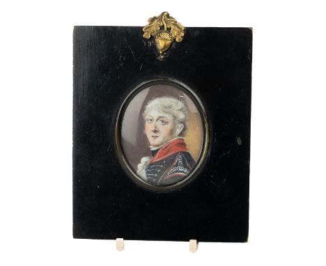 Early C19th German School, Oval Portrait Miniature of an Officer, circa 1820, bodycolour and watercolour on paper applied to 