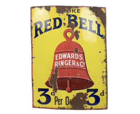 Vintage 'Smoke Red Bell, Edwards,Ringer &amp; Co' Enamel Sign. Apparent wear. H 102cm, W 77cm.