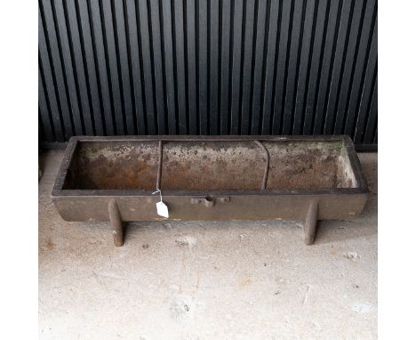 Vintage cast iron pig trough/planter, with two central bar dividers, 21cm H, 91cm L, 31cm W.