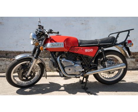 Red Ducati 900GTS motorcycle, registered May 1977. 30,719 miles. Current owner since December 1979, garaged, well cared for a