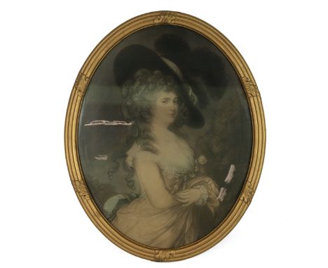 After Gainsborough 'The Duchess of Devonshire' - an oval mezzotint portrait of Georgina Cavendish (1727-1788), original paint