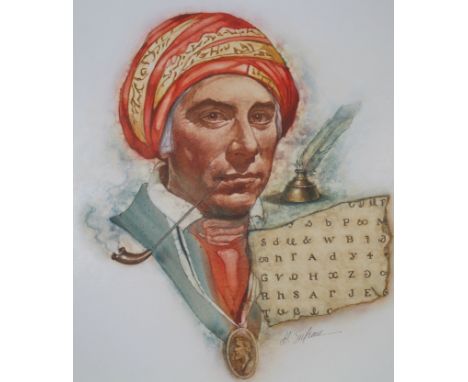 Hodges Soileau (American, B. 1943) "Sequoyah" Signed lower right. Original Mixed Media painting on Paper. Provenance: Collect