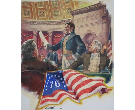 Dennis Lyall (American, B. 1946) "Bennington Flag" Signed lower left. Original Oil painting on Canvas board. Provenance: Coll