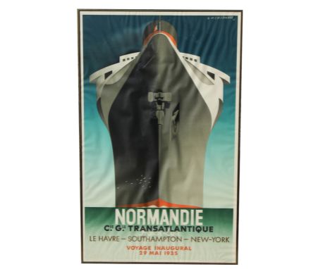 1970s "Normandie" Lithgraph Poster in color after Adolphe Mouron Cassandre (French, 1901-1968) original 1935 poster.One of th