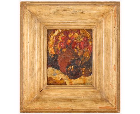 Otto Bierhals (New York, 1879 - 1944) Oil on board still life painting. Original label verso. Appears to be unsigned, has not