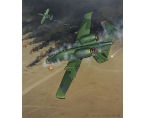 Jack Fellows (Washington, B. 1941) "A-10 Thunderbolt II" Signed lower right. Original Oil on Masonite painting. Provenance: C