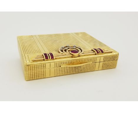 14K Gold Tiffany &amp; Co Ruby &amp; Diamond Compact. Stamped along inside rim. Overall Weight: 76.2 g / 76.2 dwt Dimensions:
