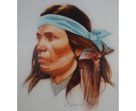 Hodges Soileau (American, B. 1943) "Cochise" Signed lower middle. Original Mixed Media painting on Paper. Provenance: Collect