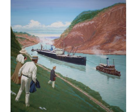 Ed Vebell (American, 1921 - 2018) "Panama Canal Opens" Signed lower right. Original Acrylic painting on Illustration Board. P