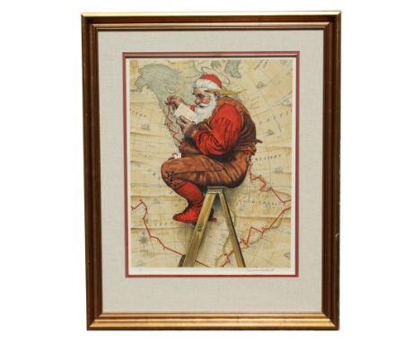 Norman Rockwell (1894-1978) "Extra Good Boys and Girls (Santa on Ladder with Map)" Pencil signed lower right, numbered (30/20