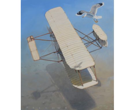 Jack Fellows (B. 1941) "1903 Wright Flyer" Signed lower left. Original Oil painting on Masonite. Provenance: Collection of Ja
