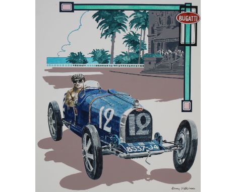 Barry Wilkinson (British, B. 1923) "Monaco -- 1929 Bugatti Type 35B" Signed lower right. Original Watercolor painting on Illu