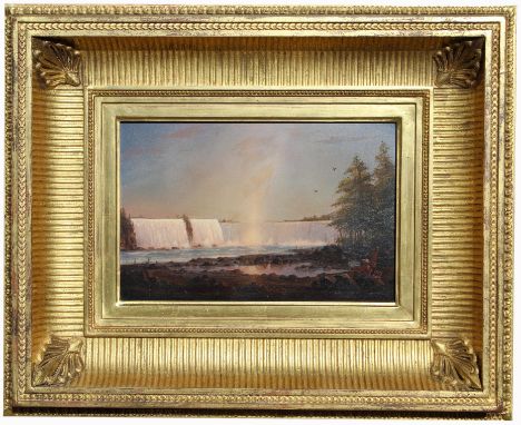William R. Davis (Massachusetts, Born 1952) "Artist View of Niagara" Oil on canvas painting.  Depicting an artist painting wi