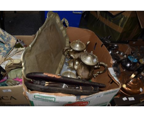 A late 19th/ early 20th century plated tea and coffee set, comprising tea and coffee pots, tray, creamer and sugar basin, sol