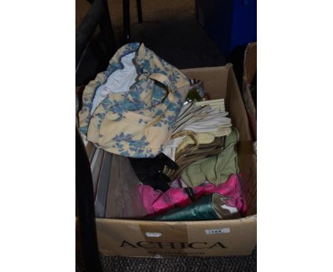 A mixed lot of vintage headscarves, gloves, a knitted modesty panel , tights and more.