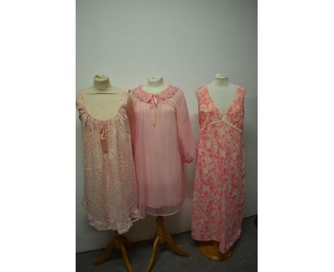 A selection of vintage nightwear, including double layered nylon nightdress.