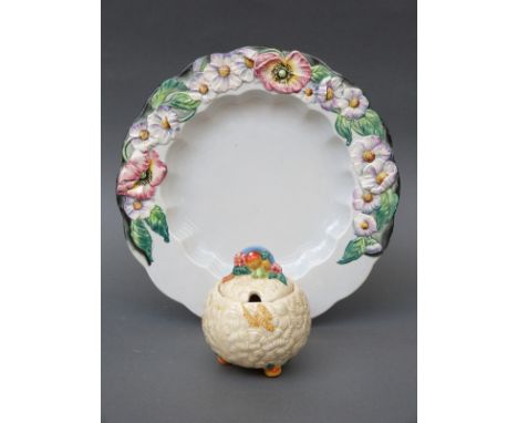 Carltonware dish and a Clarice Cliff preserve pot