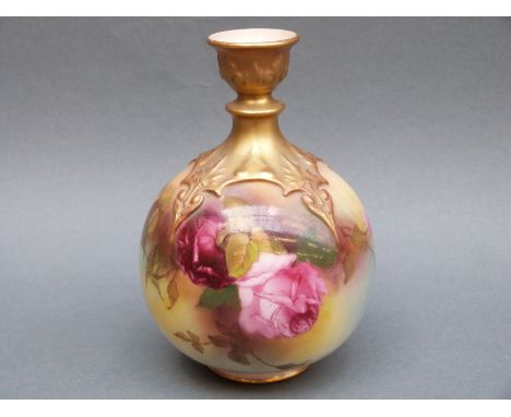 Royal Worcester globular vase decorated with roses, shape FH126, 13cm tall