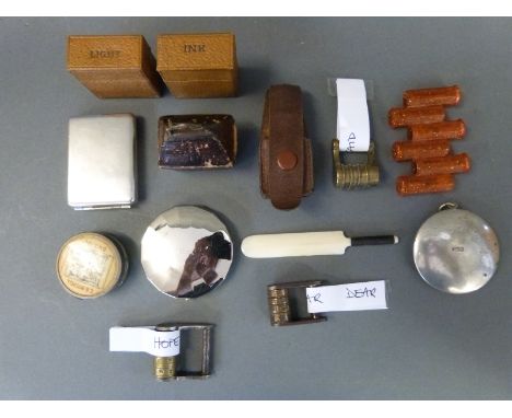 A quantity of collectables to include inkwells, alphabet locks, compact etc