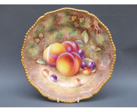 Royal Worcester painted fruit cabinet plate signed H Ayrton but unmarked, 26.5cm diameter