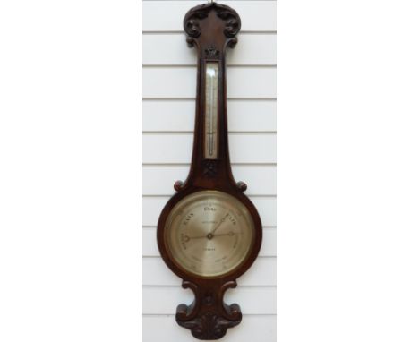 A 19thC Dollond London mercury wheel barometer with thermometer
