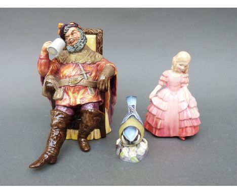 Royal Doulton figure The Foaming Quart HN 2162, Royal Doulton figure Rose HN 1368 and a Royal Worcester blue tit
