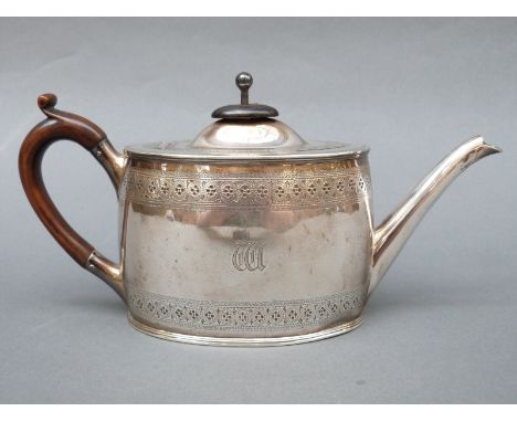 A Victorian hallmarked silver teapot, Sheffield 1884, marks rubbed probably Roberts and Belk, weight 350g all in