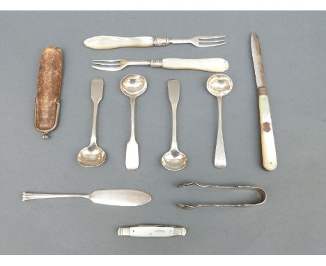 A quantity of hallmarked silver cutlery including mustard spoons, butter knife etc and Masonic or similar Shirley Park Lodge 