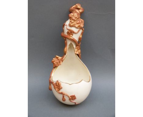 Royal Worcester aesthetic period wall pocket in the form of a gourd, shaped no 1045, length 27cm