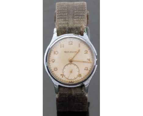 Jaeger LeCoultre gentleman's stainless steel wristwatch with gold hands and Arabic numerals, inset subsidiary seconds dial an