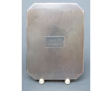 An Art Deco hallmarked silver engine-turned compact, Birmingham 1937 maker Deakin & Francis, length 8cm, weight 76g all in