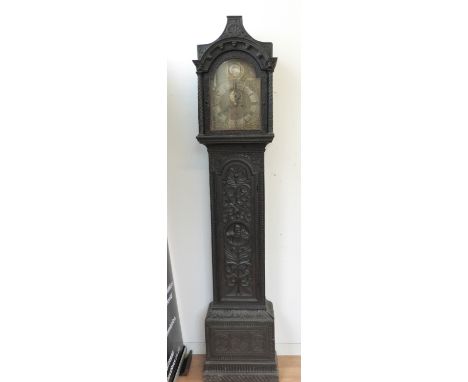 Edward Smith Richmond W P late 18th/early 19thC 8 day longcase clock with floral & foliate decoration with mythical masked cr