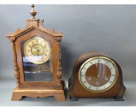 A c1950 Smiths mantel clock with three train movement and Westminster chime, Roman chapter ring on utility dial with cut away