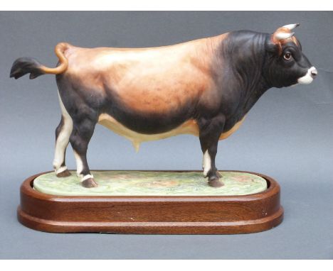 Royal Worcester Jersey bull modelled by Doris Lindner, limited edition 281/500, on fiited wooden base, 18cm tall