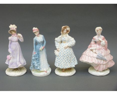Four Royal Worcester figurines from The Victoria and Albert Museum Collection Walking Out Dresses of the 19th Century, the Cr