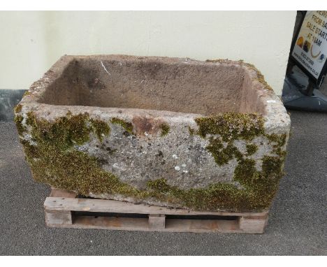 A large carved natural stone trough (L122 x D80 x H50cm)