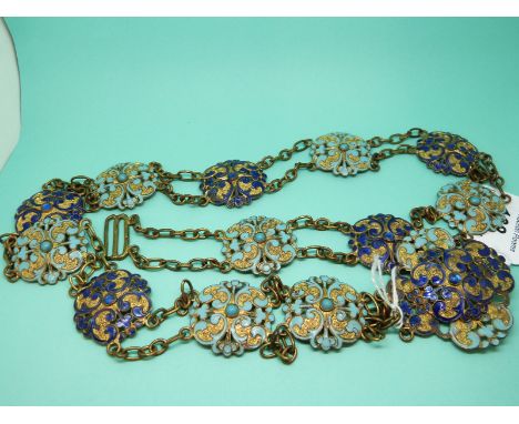 A Victorian belt with chased and enamel decoration