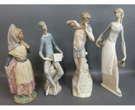 Four larger Nao figures including Spanish lady, flautist, water carrier and accordion player